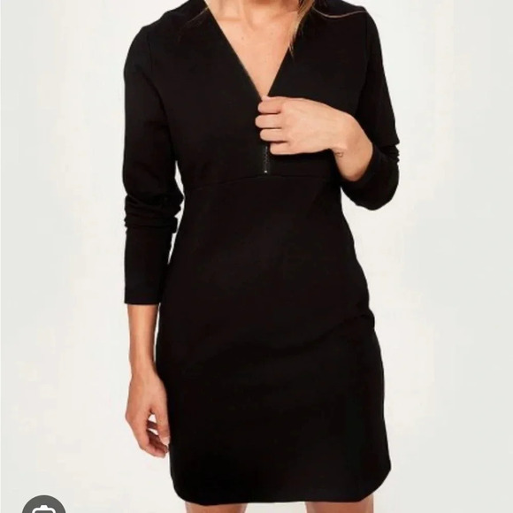 Vintage LOLE Black midi dress,quarter front zip,empire waist,comfy, stylish,NWT - Picture 1 of 12